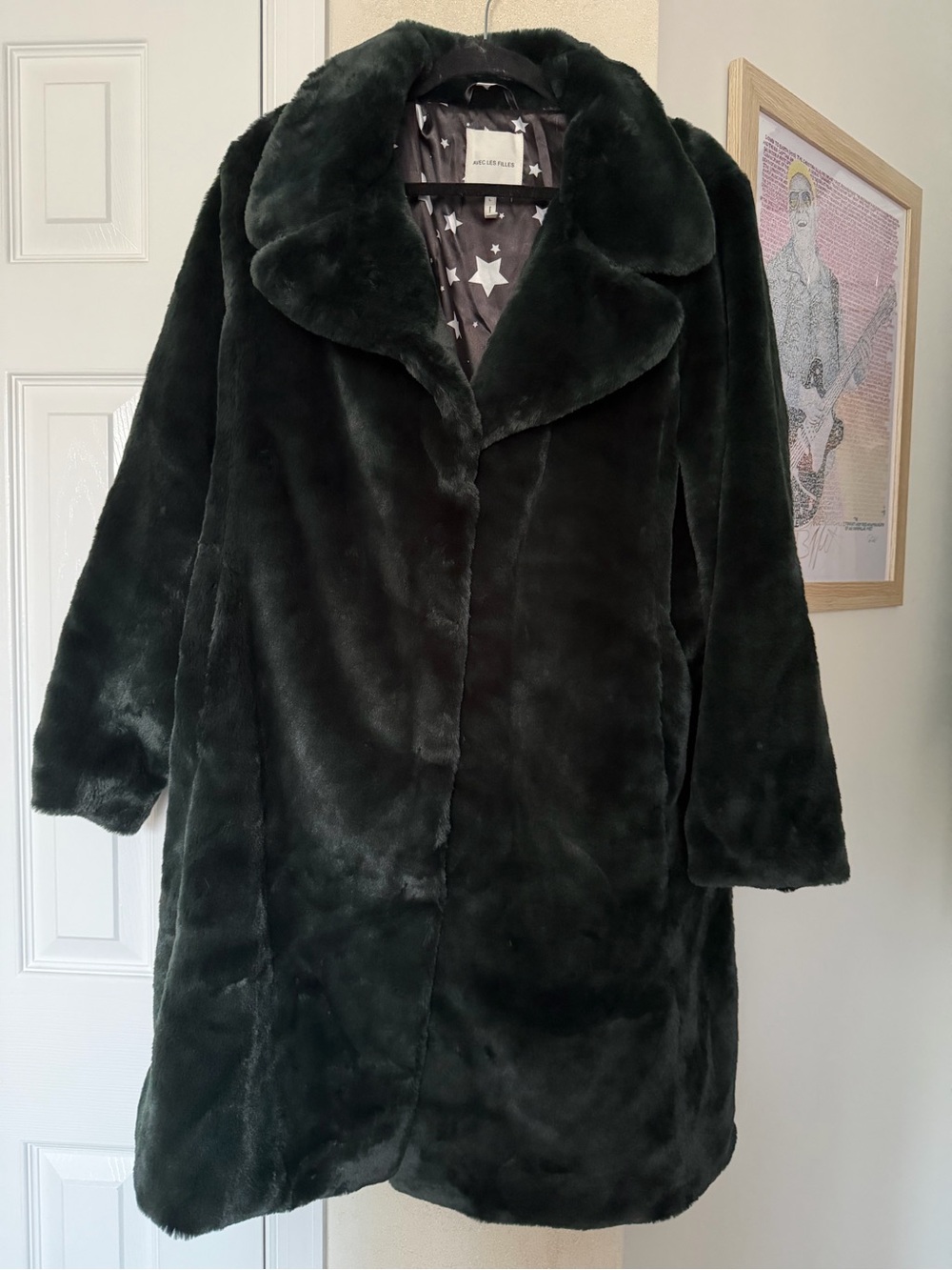 Avec Les Filles Deep Green faux fur coat with Star lining - Picture 2 of 6